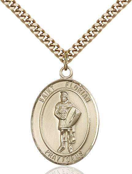 Extel Large Oval 14kt Gold Filled St. Florian Pendant with 24" chain, Made in USA