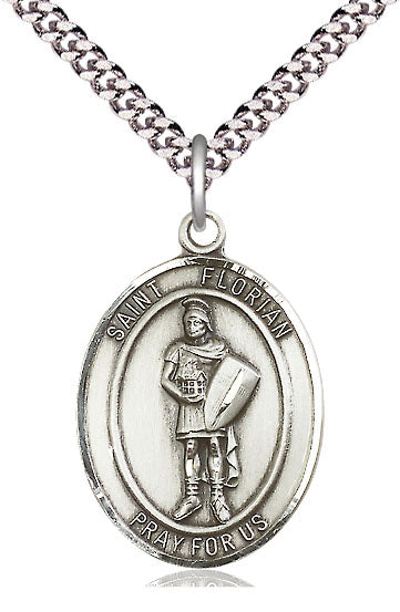 Extel Large Oval  Pewter St. Florian Pendant with 24" chain, Made in USA