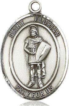 Extel Large Oval  Pewter St. Florian Pendant with 24" chain, Made in USA