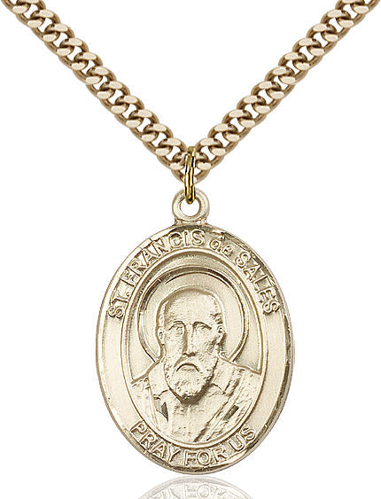 Extel Large Oval 14kt Gold Filled St. Francis de Sales Pendant with 24" chain, Made in USA