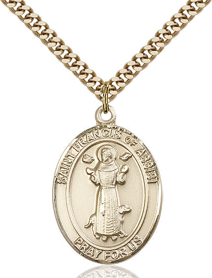 Extel Large Oval 14kt Gold Filled St. Francis of Assisi Pendant with 24" chain, Made in USA