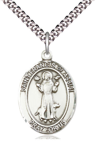 Extel Large Oval  Pewter St. Francis of Assisi Pendant with 24" chain, Made in USA
