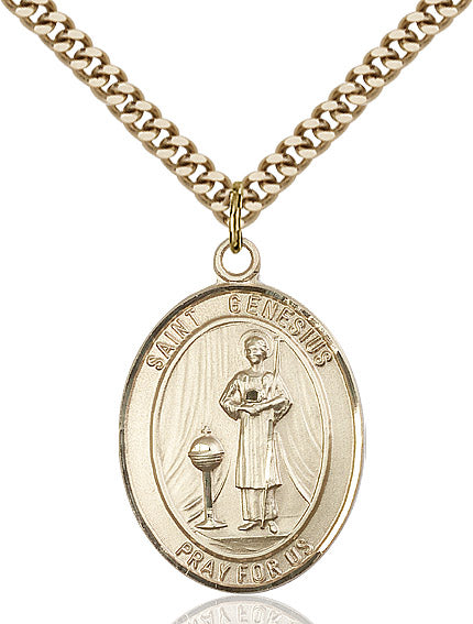 Extel Large Oval 14kt Gold Filled St. Genesius of Rome Pendant with 24" chain, Made in USA