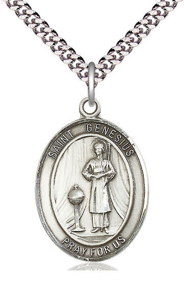 Extel Large Oval Pewter St. Genesius of Rome Pendant with 24" chain, Made in USA