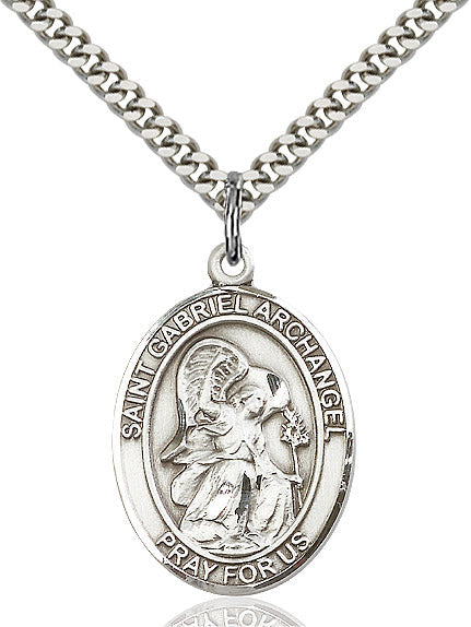 Extel Large Oval Sterling Silver St. Gabriel the Archangel Pendant with 24" chain, Made in USA
