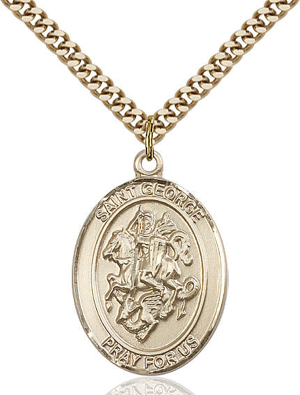 Extel Large Oval 14kt Gold Filled St. George Pendant with 24" chain, Made in USA