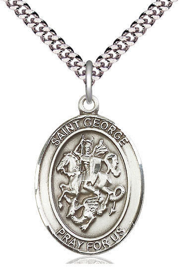 Extel Large Oval Pewter St. George Pendant with 24" chain, Made in USA