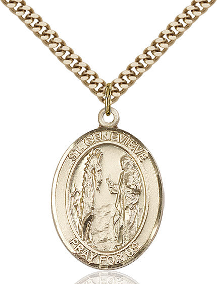 Extel Large Oval 14kt Gold Filled St. Genevieve Pendant with 24" chain, Made in USA