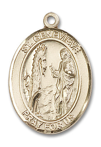 Extel Large Oval 14kt Gold Filled St. Genevieve Medal, Made in USA