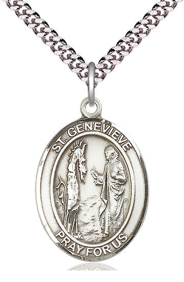 Extel Large Oval  Pewter St. Genevieve Pendant with 24" chain, Made in USA
