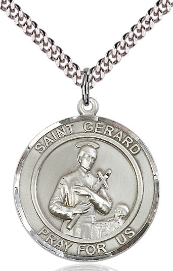 Extel Large Round Pewter St. Gerard Medal Pendant Necklace with 24" Chain, Made in USA