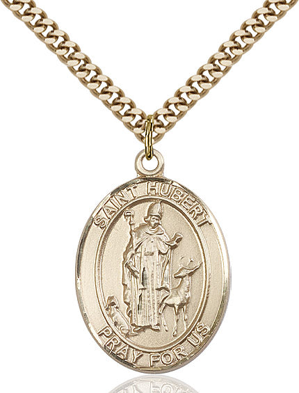 Extel Large Oval 14kt Gold Filled St. Hubert of Liege Pendant with 24" chain, Made in USA