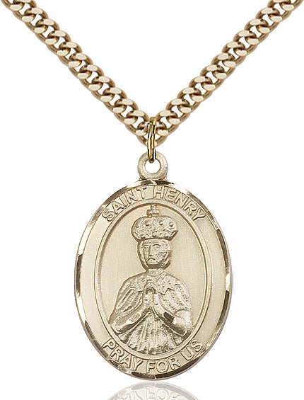 Extel Large Oval 14kt Gold Filled St. Henry II Pendant with 24" chain, Made in USA