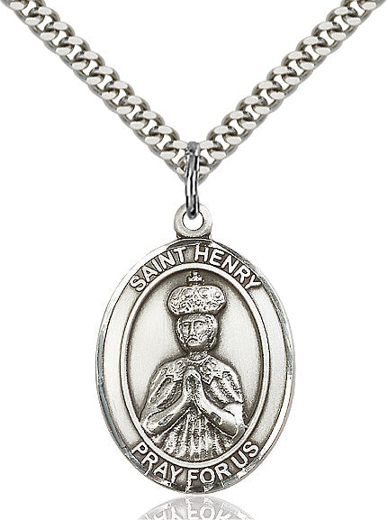 Extel Large Oval Sterling Silver St. Henry II Pendant with 24" chain, Made in USA