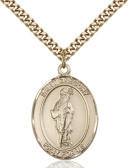 Extel Large Oval 14kt Gold Filled St. Gregory the Great Pendant with 24" chain, Made in USA