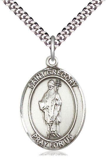 Extel Large Oval  Pewter St. Gregory the Great Pendant with 24" chain, Made in USA
