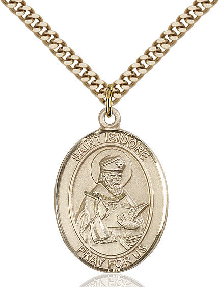 Extel Large Oval 14kt Gold Filled St. Isidore of Seville Pendant with 24" chain, Made in USA