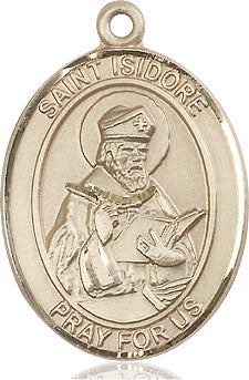 Extel Large Oval 14kt Gold Filled St. Isidore of Seville Pendant with 24" chain, Made in USA