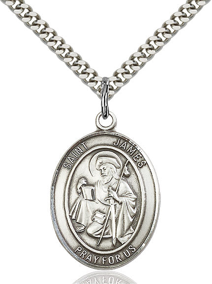 Extel Large Oval Sterling Silver St. James the Greater Pendant with 24" chain, Made in USA