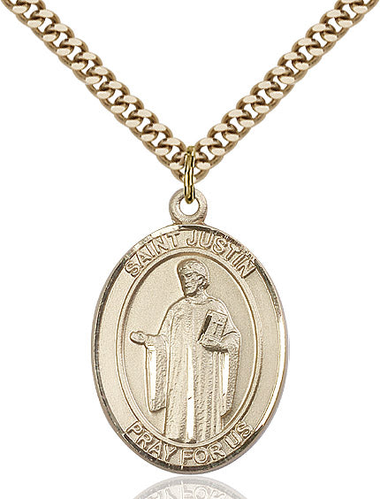 Extel Large Oval 14kt Gold Filled St. Justin Pendant with 24" chain, Made in USA