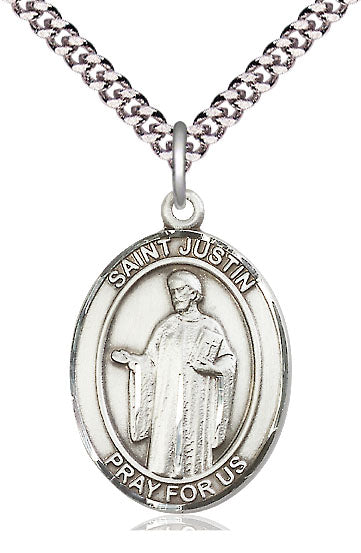 Extel Large Oval  Pewter St. Justin Pendant with 24" chain, Made in USA