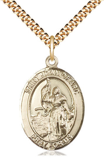 Extel Large Oval  14kt Gold Filled St. Joan of Arc Pendant with 24" chain, Made in USA