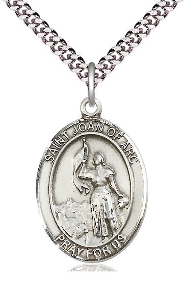 Extel Large Oval  Pewter St. Joan of Arc Pendant with 24" chain, Made in USA