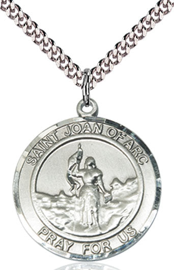 Extel Large Round Pewter St. Joan of Arc Medal Pendant Necklace with 24" Chain, Made in USA