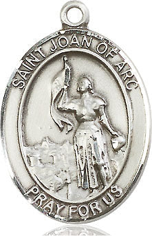 Extel Large Oval Sterling Silver St. Joan of Arc Pendant with 24" chain, Made in USA