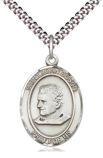 Extel Large Oval Pewter St. John Bosco Pendant with 24" chain, Made in USA