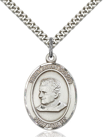 Extel Large Oval Sterling Silver St. John Bosco Pendant with 24" chain, Made in USA