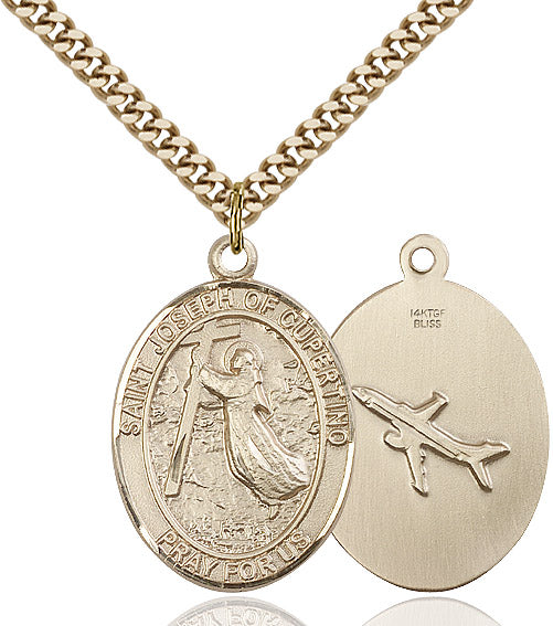 Extel Large Oval 14kt Gold Filled St. Joseph of Cupertino Pendant with 24" chain, Made in USA