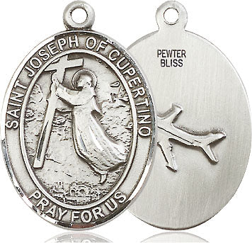 Extel Large Oval Pewter St. Joseph of Cupertino Pendant with 24" chain, Made in USA