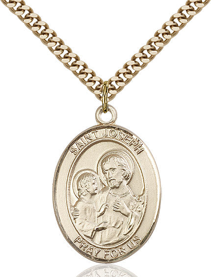 Extel Large Oval 14kt Gold Filled St. Joseph Pendant with 24" chain, Made in USA