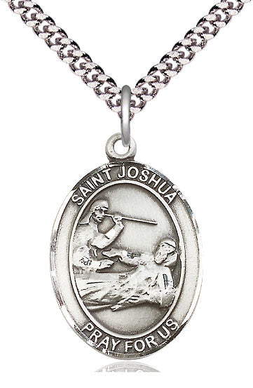 Extel Large Oval Pewter St. Joshua Pendant with 24" chain, Made in USA