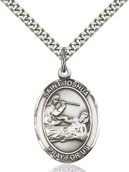Extel Large Oval Sterling Silver St. Joshua Pendant with 24" chain, Made in USA