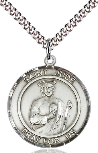 Extel Large Round Pewter St. Jude Medal Pendant Necklace with 24" Chain, Made in USA