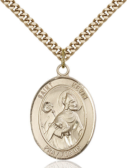 Extel Large Oval 14kt Gold Filled St. Kevin Pendant with 24" chain, Made in USA