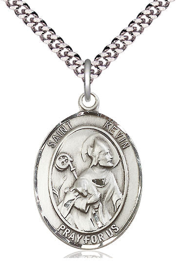 Extel Large Oval Pewter St. Kevin Pendant with 24" chain, Made in USA