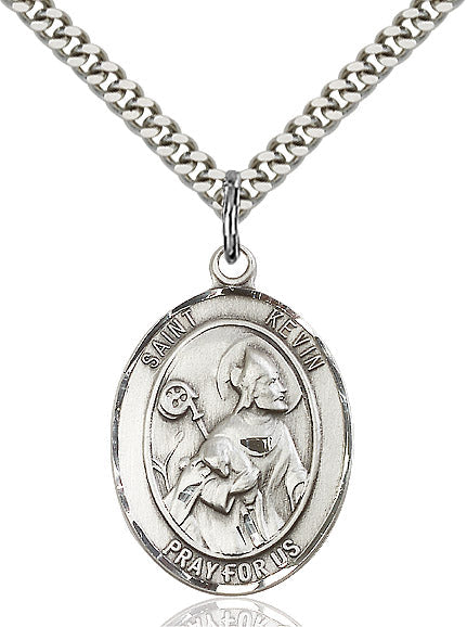 Extel Large Oval Sterling Silver St. Kevin Pendant with 24" chain, Made in USA