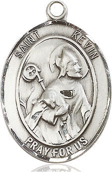 Extel Large Oval Sterling Silver St. Kevin Pendant with 24" chain, Made in USA