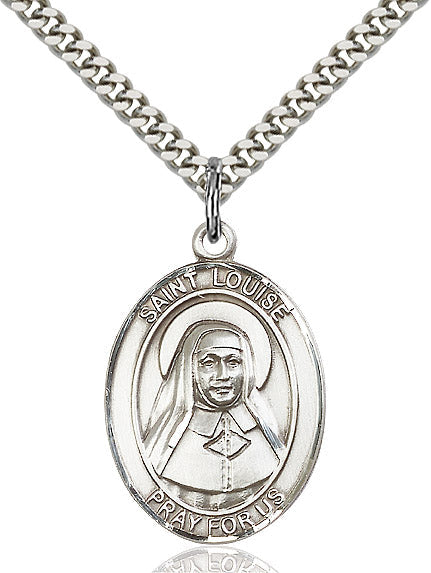 Extel Large Oval Sterling Silver St. Louise de Marillac Pendant with 24" chain, Made in USA