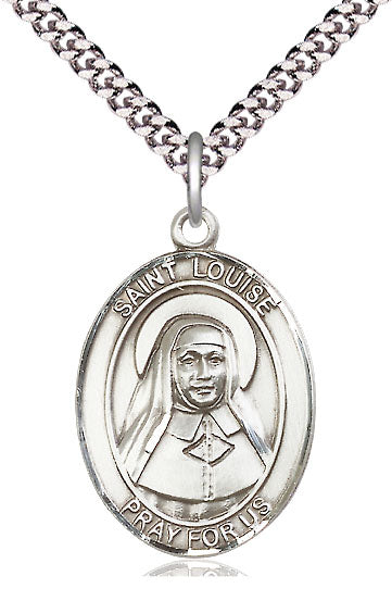 Extel Large Oval  Pewter St. Louise de Marillac Pendant with 24" chain, Made in USA