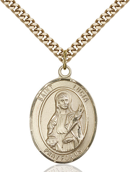 Extel Large Oval 14kt Gold Filled St. Lucia of Syracuse Pendant with 24" chain, Made in USA