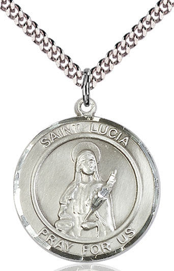 Extel Large Round Pewter St. Lucia of Syracuse Medal Pendant Necklace with 24" Chain, Made in USA