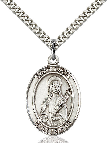 Extel Large Oval Sterling Silver St. Lucia of Syracuse Pendant with 24" chain, Made in USA