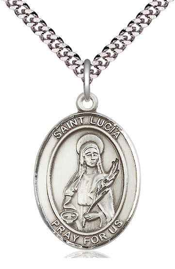 Extel Large Oval  Pewter St. Lucia of Syracuse Pendant with 24" chain, Made in USA