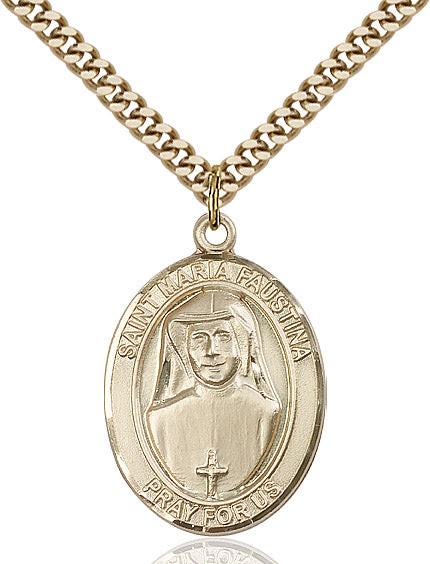 Extel Large Oval 14kt Gold Filled St. Maria Faustina Pendant with 24" chain, Made in USA