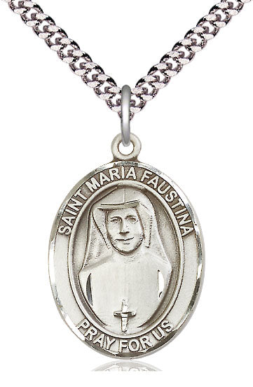 Extel Large Oval  Pewter St. Maria Faustina Pendant with 24" chain, Made in USA