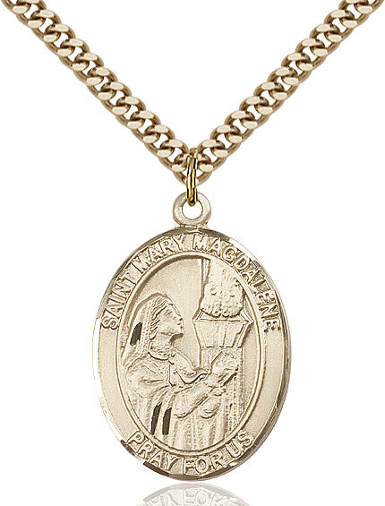 Extel Large Oval 14kt Gold Filled St. Mary Magdalene Pendant with 24" chain, Made in USA